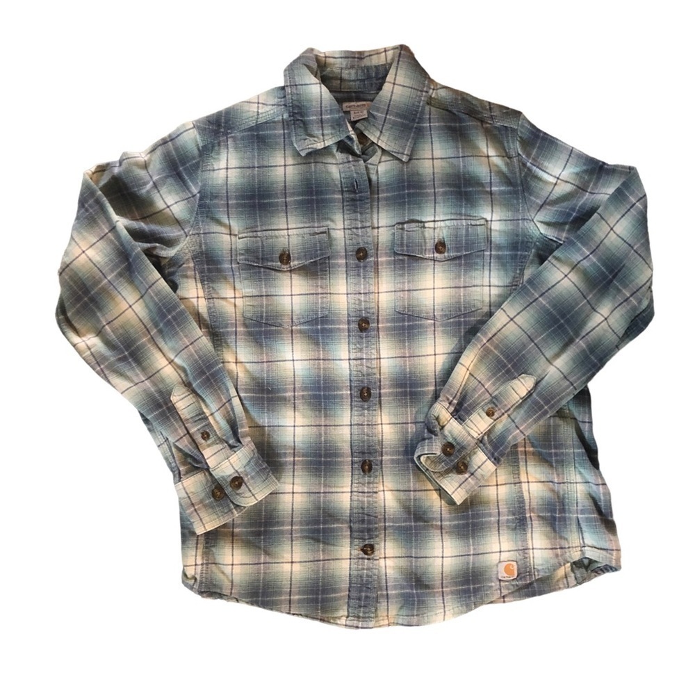 Carhartt - Women's Hamilton Flannel Plaid Cozy Shirt Size S Blue Teal LS Fall